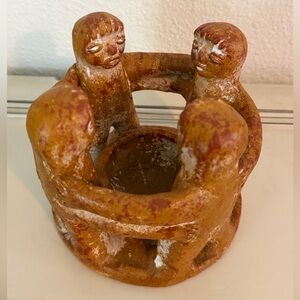 Circle of Friends Terracotta Pottery Candle Holder Incense Burner Folk Mexico